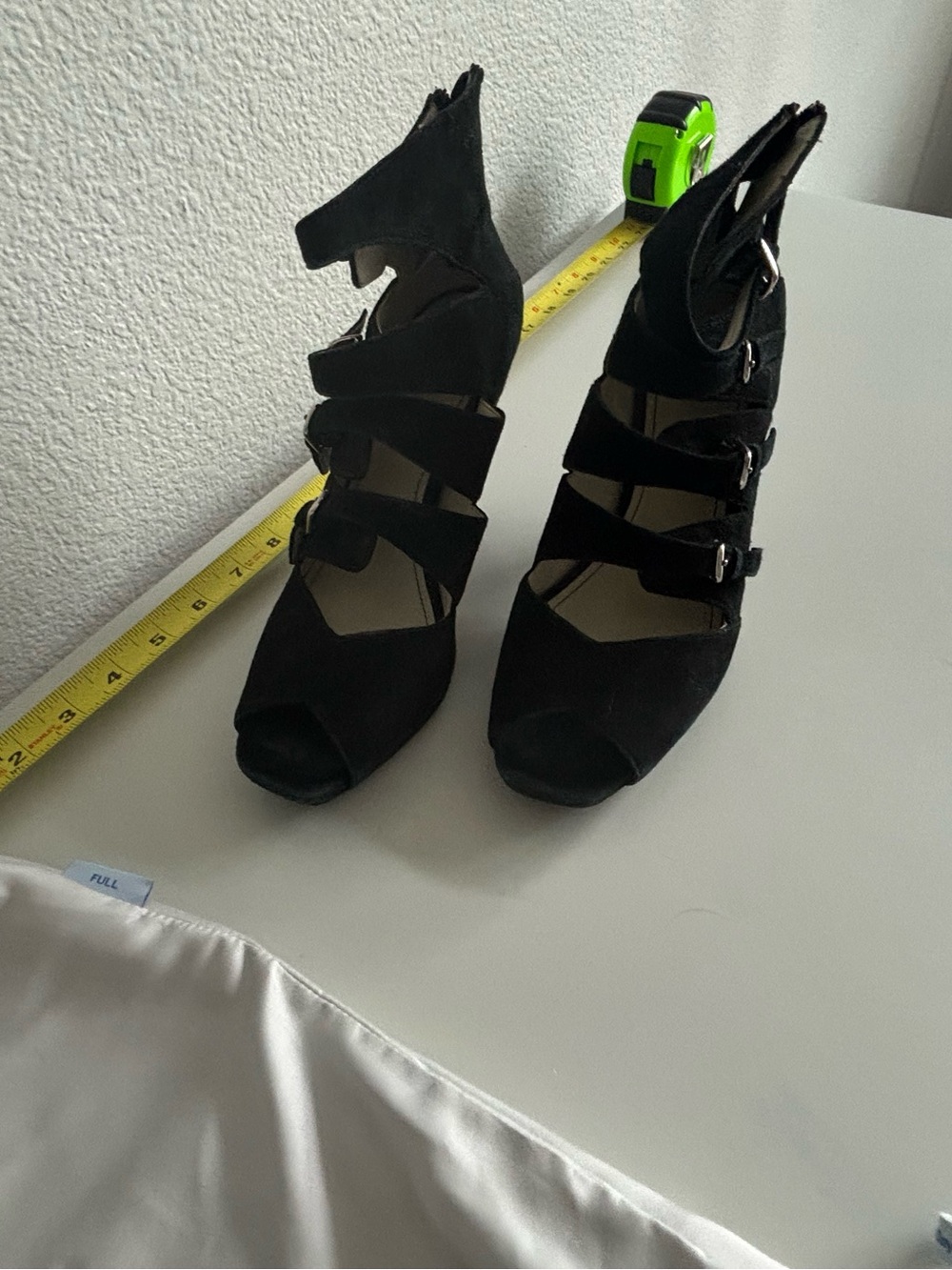 Franco Sarto Black Suede Strappy Peep-Toe Wedges